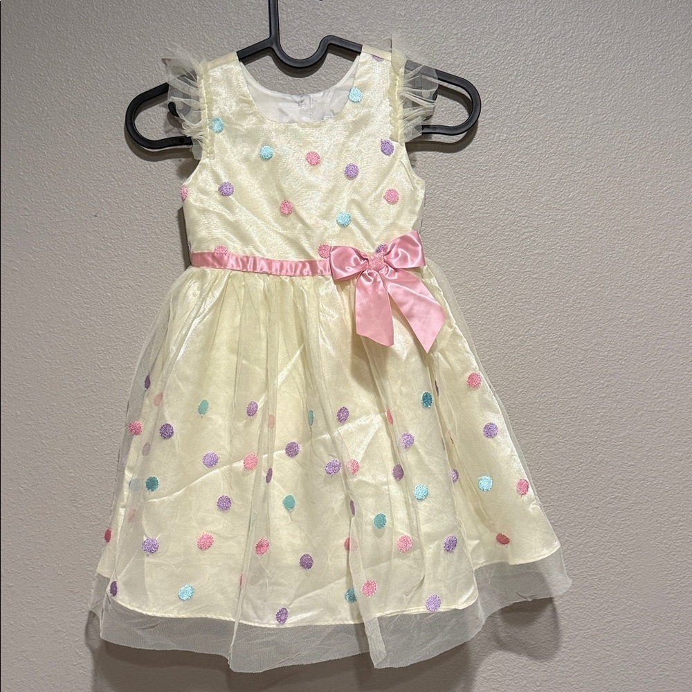 Jona Michelle Yellow Polka Dot and Tulle Embroidered Bodice Dress‎ Little Girl 4